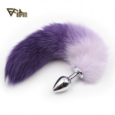 Small Stainless Anal Plug with tail purple 